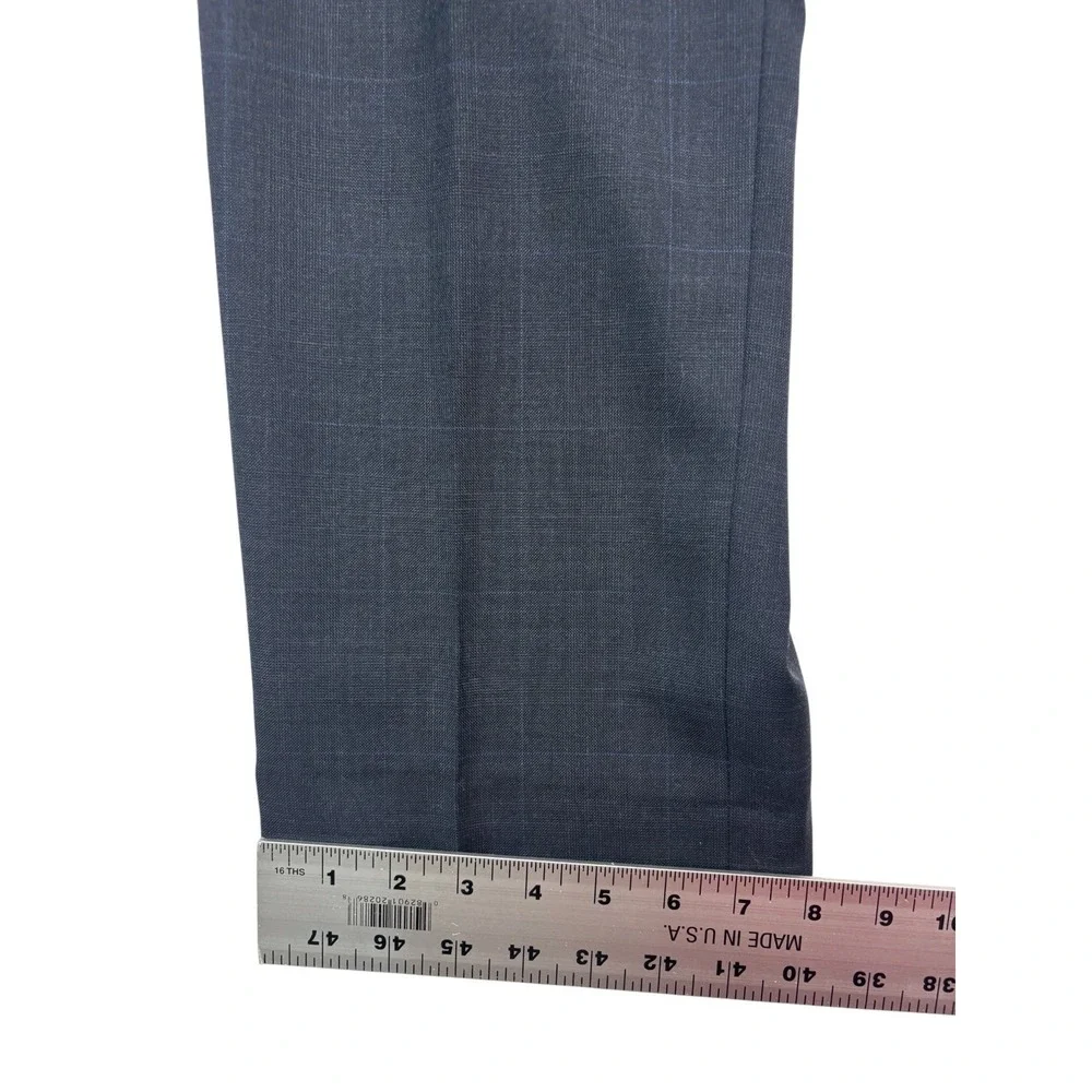 Ralph Lauren 42R 36x28 Charcoal Windowpane 2pc Pant Suit 100% Wool Stretch